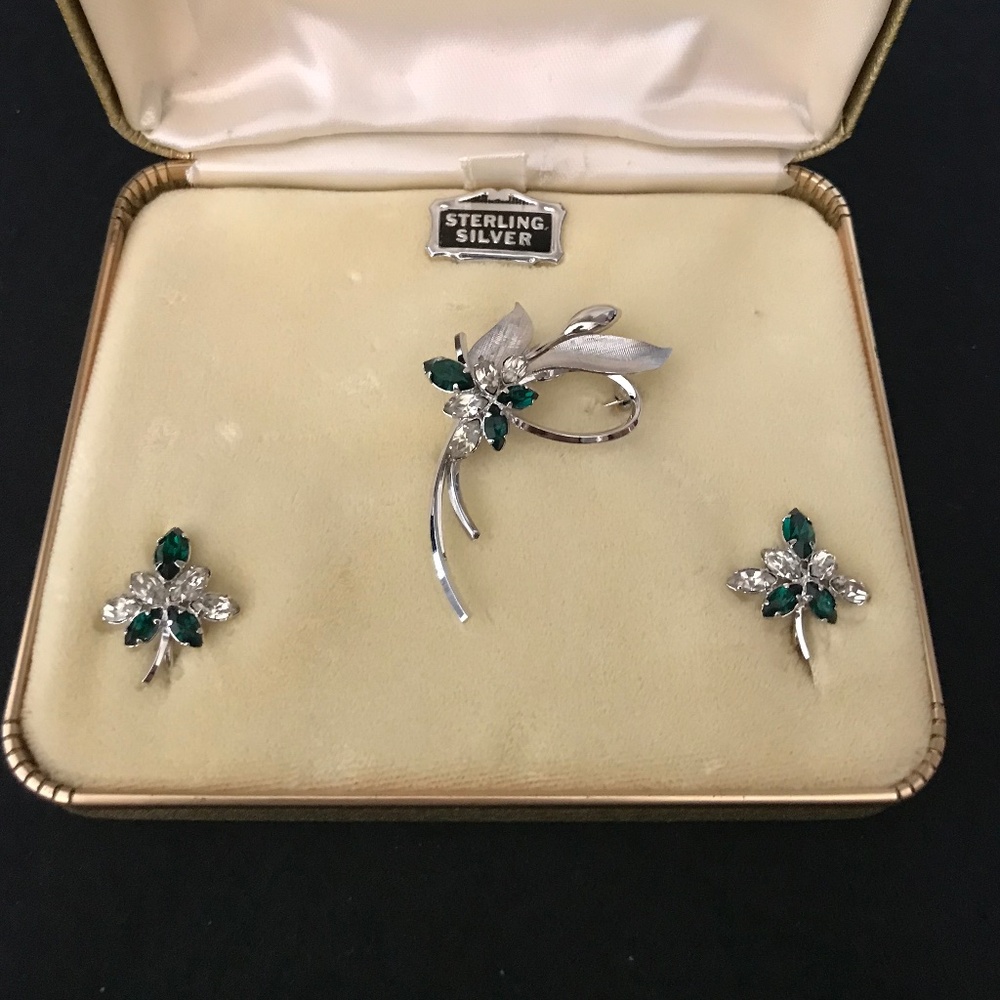 Vintage 1968 Signed STAR-ART Sterling Brooch & Clip-On Earring Set